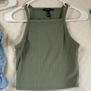 an olive, sleeveless top from forever 21.